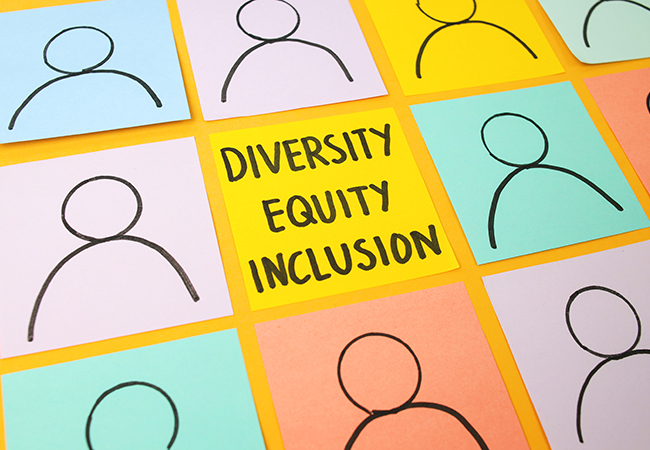 What Does DEI Program Mean_ - PEOPayGo - PEOPayGo Colorful sticky notes with simple human icons surrounding a central note that reads Diversity, Equity, Inclusion.