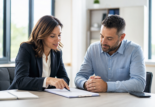 What Is an Additional Insured - PEOPayGo - PEOPayGo Two colleagues review documents at a desk in a bright office setting.